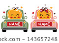Cute pumpkin truck name frame vector set. 143657248