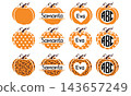 Pumpkin monogram and name frame vector set. 143657249