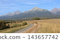 Winding Gravel Road Through Golden Meadows Beneath the High Tatras, Slovakia 143657742
