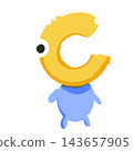 Vitamin C character illustration: Simple, stylized design in yellow and blue. 143657905