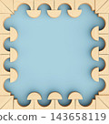 Square Decorative Frame Made of Natural Unpainted Wooden Toy Blocks with Scalloped Edge and Copy Space 143658119