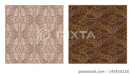 Royal retro boho seamless pattern set. Two line bohemian endless backgrounds in beige, brown and gold colors. Vintage abstract prints. Vintage luxury vector covers Royal retro boho seamless pattern set. Two line bohemian endless backgrounds in beige, brown and gold colors. Vintage abstract prints. Vintage luxury vector covers 143658228