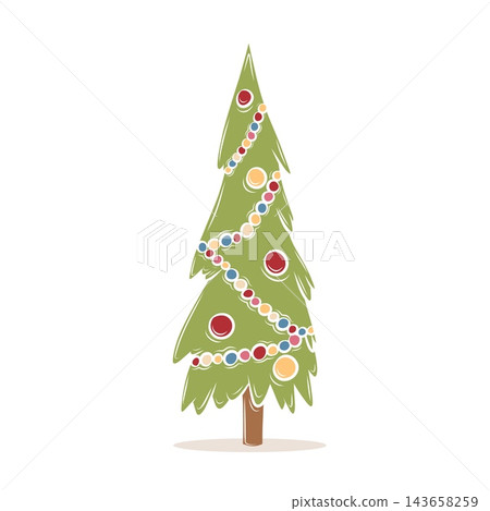 Vector illustration of decorated Christmas tree with colorful ornaments Vector illustration of decorated Christmas tree with colorful ornaments 143658259