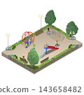 [Isometric Image] Children's Park - Rectangle - Transparent PNG - Includes People 143658482