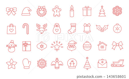 Christmas-themed icon illustration set (vector, line art) 143658601