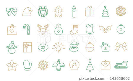 Christmas-themed icon illustration set (vector, line art) 143658602