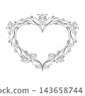 Elegant Heart Border with Delicate Flourish Crown Line Art for Wedding and Romantic Greeting Card 143658744