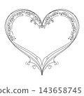 Wide Heart Flourish Frame Outline with Filigree Texture for Wedding Monogram and Mother Day Card 143658745