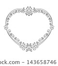 Ornate Heart Shaped Frame Border Line Art for Wedding Invitation, Romantic Crest, and Photo Frame 143658746