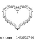 Ornate Heart Shaped Frame Border with Flourish Swirls Line Art for Valentine and Wedding 143658749