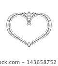 Henna Style Heart Frame Outline with Spiral Curls and Mandala Accent for Wedding Invitation 143658752