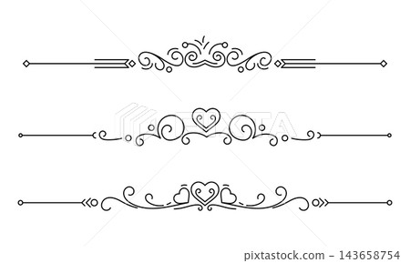 Elegant Floral and Heart Calligraphic Text Dividers Set for Wedding Invitation and Book Design Elegant Floral and Heart Calligraphic Text Dividers Set for Wedding Invitation and Book Design 143658754