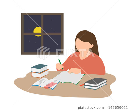 一個女孩在夜裡學習 一個女孩在夜裡學習 143659021
