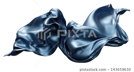 Luxury metallic steel blue fabric flowing isolated on white background 3D render Luxury metallic steel blue fabric flowing isolated on white background 3D render 143659630