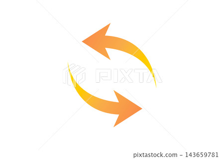 Two circular arrows with an orange and yellow gradient stand out against a white background. Their rotating circular motion symbolizes recycling. Two circular arrows with an orange and yellow gradient stand out against a white background. Their rotating circular motion symbolizes recycling. 143659781
