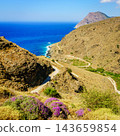 Coastal mountain road overlooking sea, eastern Crete, Greece 143659854