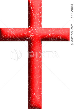 Christian cross icon, red grunge textured Latin cross, religious faith symbol 143659881