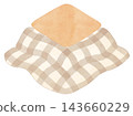 A watercolor-style illustration of a natural-looking kotatsu (heated table) with a beige check pattern. 143660229