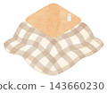 A watercolor-style illustration of a teacup and a natural-looking kotatsu (heated table). 143660230