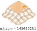 A watercolor-style illustration of mandarins and a natural-looking kotatsu (heated table). 143660231