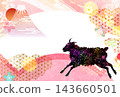 A beautiful Japanese-style New Year's card background featuring Mount Fuji and the dynamic silhouette of a sheep. 143660501
