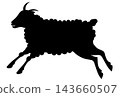 A vector illustration of a dynamic sheep silhouette against a white background. 143660507