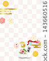 Cute Japanese-style sheep clay bells and New Year's decorations featuring seasonal flowers. 143660516