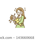 一幅嬰兒拉扯著母親衣服，乞求母乳哺育的插圖。 （手繪向量圖） 143660668
