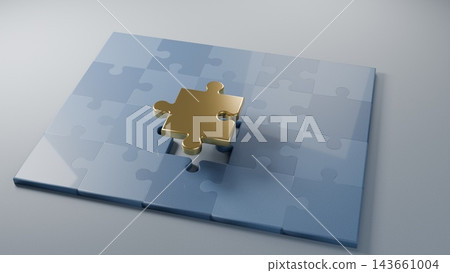 The final golden piece falls into the missing spot of a navy blue jigsaw puzzle. (Business image) The final golden piece falls into the missing spot of a navy blue jigsaw puzzle. (Business image) 143661004