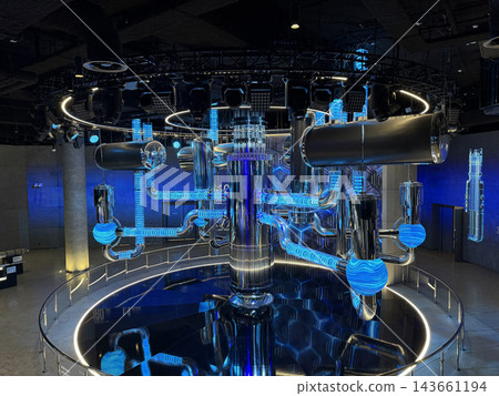 Futuristic water-to-water power reactor features illuminated pipes and vibrant colors, illustrating a dynamic energy flow in a modern environment Futuristic water-to-water power reactor features illuminated pipes and vibrant colors, illustrating a dynamic energy flow in a modern environment 143661194