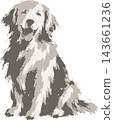 A hand-drawn style, earth-toned sitting dog 143661236