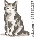 A hand-drawn style cat in earth tones sitting down. 143661237