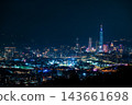 Taipei city skyline aerial view at night with Taipei 101 and illuminated skyscrapers in Taiwan 143661698