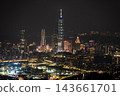 Taipei city skyline aerial view at night with Taipei 101 and illuminated skyscrapers in Taiwan 143661701