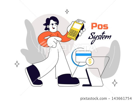 POS System Illustration Featuring Digital Cash Register, Online Shopping Cart, Payment Processing, Sales Management, and Retail Business Technology POS System Illustration Featuring Digital Cash Register, Online Shopping Cart, Payment Processing, Sales Management, and Retail Business Technology 143661754