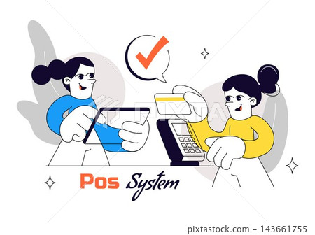 POS System Illustration Featuring Digital Cash Register, Online Shopping Cart, Payment Processing, Sales Management, and Retail Business Technology POS System Illustration Featuring Digital Cash Register, Online Shopping Cart, Payment Processing, Sales Management, and Retail Business Technology 143661755