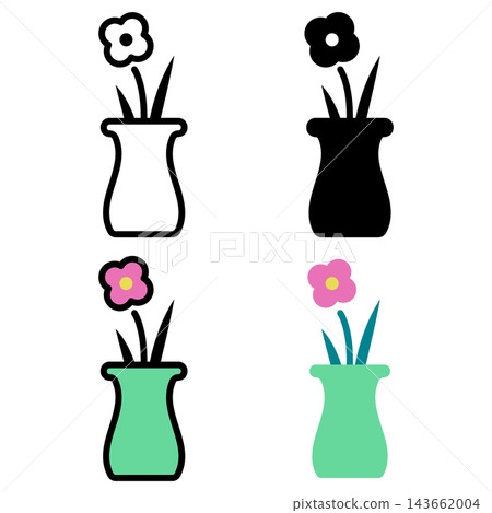 Vase icon, flower, interior, plant, lifestyle, simple, black and white, color, vector illustration Vase icon, flower, interior, plant, lifestyle, simple, black and white, color, vector illustration 143662004