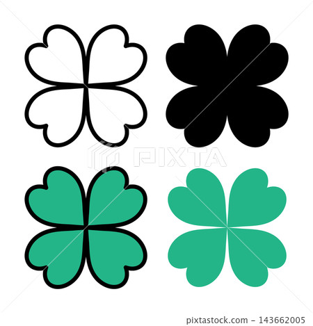 Four-leaf clover icon, happiness, good fortune, nature, simple, black and white, color, vector illustration. 143662005