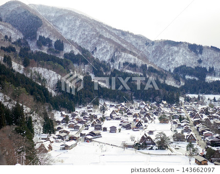 Winter scenery of Shirakawa-go, viewed from the observation deck. 143662097