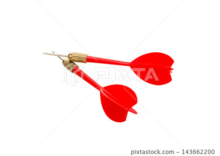 Two red metal-tipped darts for games, isolated on white, PNG Two red metal-tipped darts for games, isolated on white, PNG 143662200