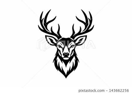 Stag Deer Head Vector Emblem with Large Antlers Stag Deer Head Vector Emblem with Large Antlers 143662256