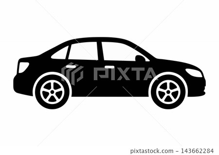Modern Sedan Car Side View Vector Silhouette Icon Modern Sedan Car Side View Vector Silhouette Icon 143662284