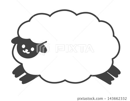 Simple and cute hand-drawn illustration of a sheep, in black and white. 143662332