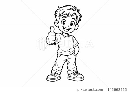 Cheerful Boy Giving Thumbs Up Vector Line Art Illustration Cheerful Boy Giving Thumbs Up Vector Line Art Illustration 143662333