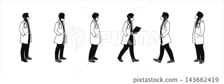 Collection of Doctor Detailed Silhouette with White Background Collection of Doctor Detailed Silhouette with White Background 143662419