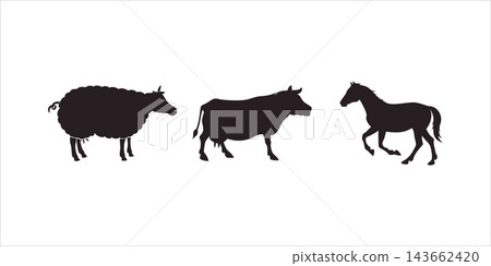 Collection of Farm Animals Silhouette Vector on White Background Collection of Farm Animals Silhouette Vector on White Background 143662420