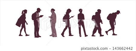 Set of Casual People Silhouette Vector on White Background Set of Casual People Silhouette Vector on White Background 143662442