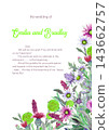 Wedding vertical frame of wild flowers. Watercolor. Flower arrangement. Greeting card template design. Invitation background. Vertical orientation 143662757