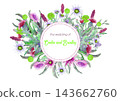 Wedding round frame of wild flowers. Watercolor. Flower arrangem 143662760
