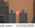 Hong Kong Oct 13 2026 Glowing Crimson Sun Setting Between High Rise Skyscrapers 143662906